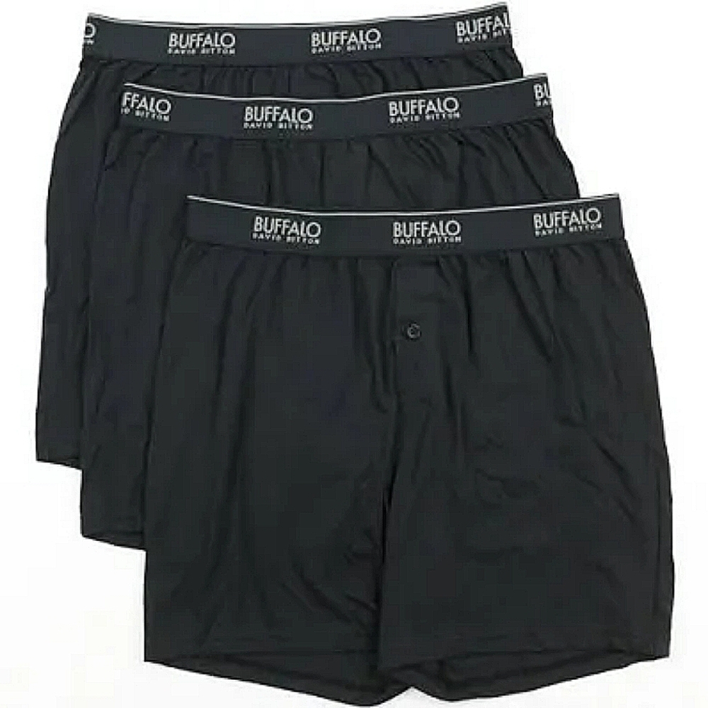 BUFFALO Men's Boxer briefs underwear knit cotton Black stretch XL (3 Pack) - NWT